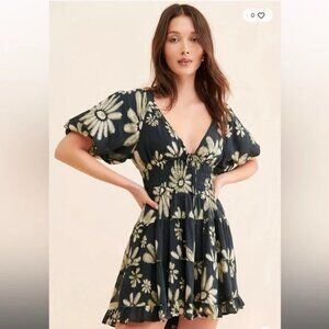 Free People Perfect Day Printed Floral Puff sleeve strappy mini Dress - Small